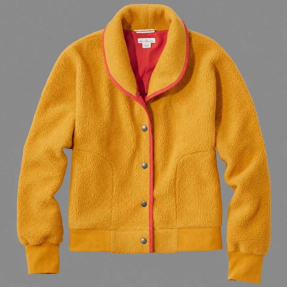 LL Bean Signature Women's XL Valley Fleece Cardigan Shawl Collar Mustard Yellow
